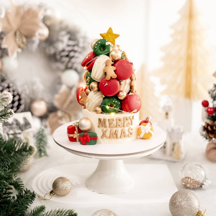 Holly Macaron Tower Christmas Cake 